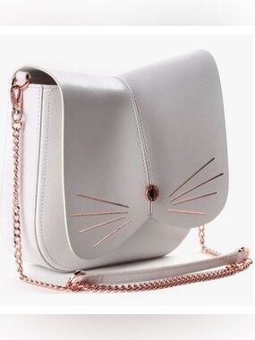 Ted Baker Leather Cat Crossbody Bag with Rose Gold Whiskers Great Condition